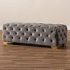 Baxton Studio Avara Gray Velvet Upholstered Gold Finished Tufted Bench Ottoman 154-9370